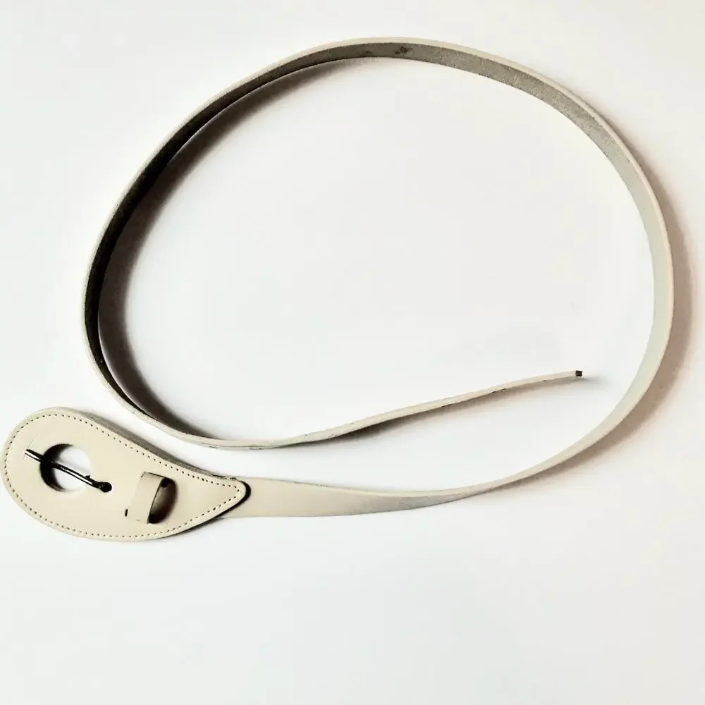 Womens Vintage Skinny Beige Teardrop Buckle Leather Belt Size Medium